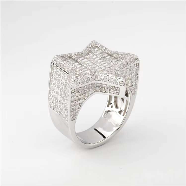 Factory Custom Luxury Hiphop Jewelry 925 Silver Moissanite Diamond Hip Hop Star Ring Iced Out Letter Ring Men