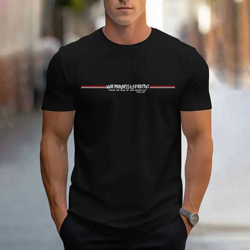 New Summer Mens Short Sleeve T Shirt Summer Breathable Round Neck Inspirational Quotes Letter Printed Top Fashion Streetwear Z250527