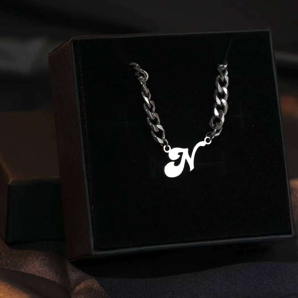 Stainless Steel Letter Necklace Personalized Custom 1-26 Initial With Fashion Cuban Chain for Women Men Gift Wholesale