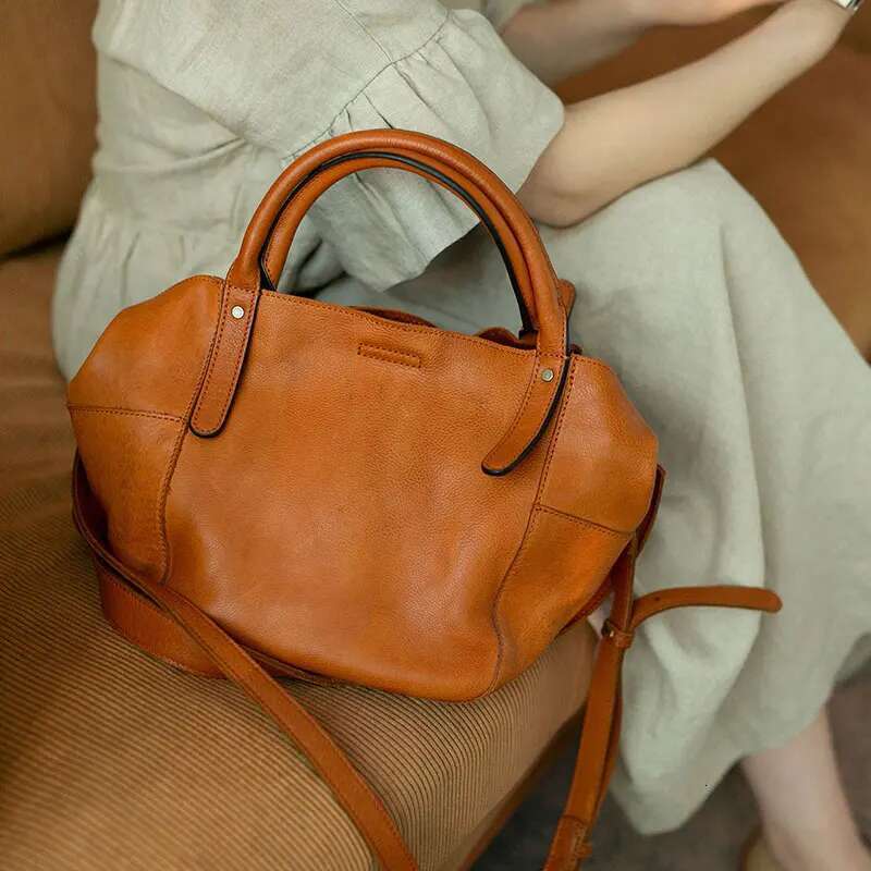 Casual Handmade High-Quality Genuine Women Small Tote Fashion Vintage Soft Cow Leather Shoulder Crossbody Bag