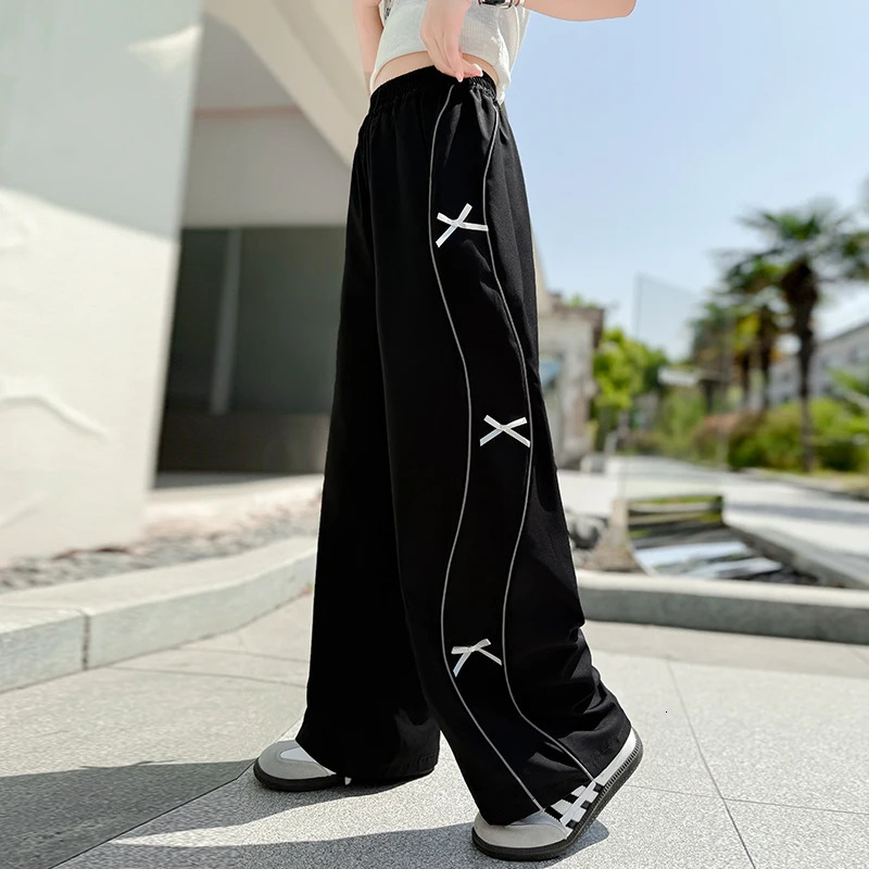 Girls Summer Thin Bow Quick Dry Pants Ice Silk Childrens Straight Outer Wear 515 Years Old 250527