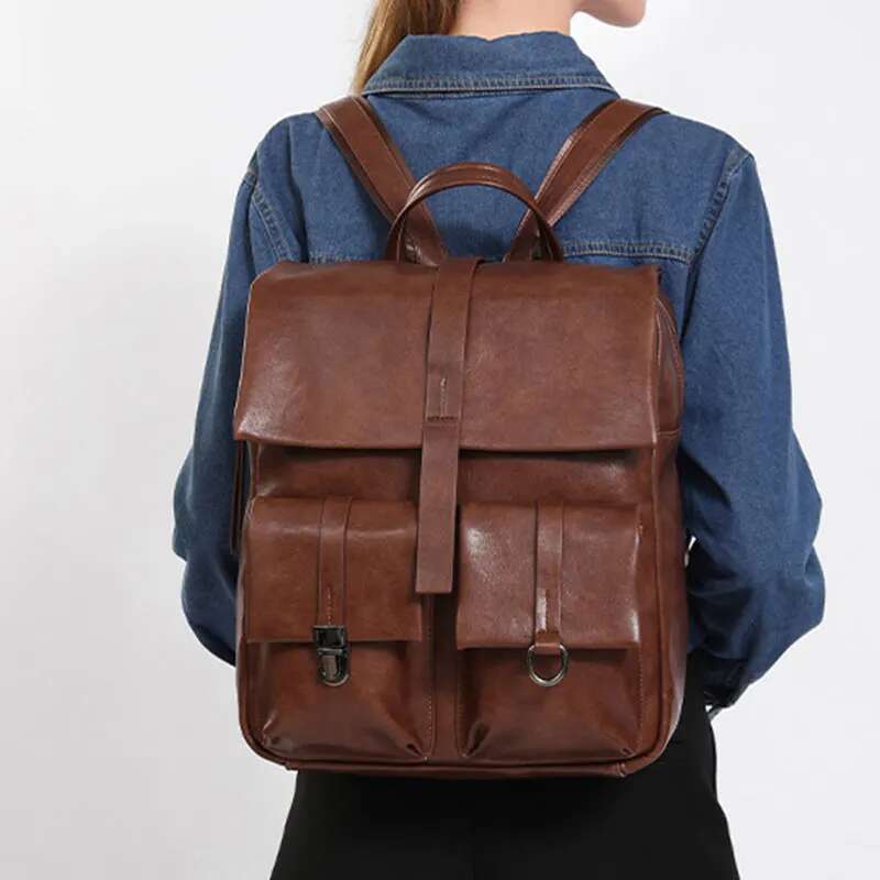 Vintage Women's Backpacks New Large Capacity Student School Bags PU Leather Laptop Bag Multifunctional Travel Women Backpack