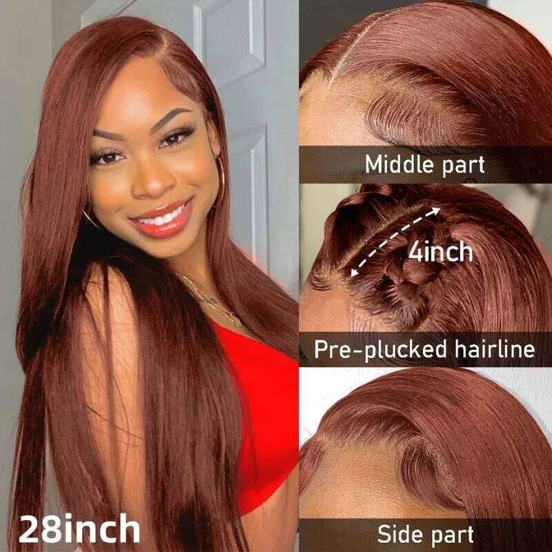 Reddish Brown Ultra-thin Invisible Lace Front Wigs Upgraded Tiny Knot 13x4 Straight Frontal Human Hair Wig For Women