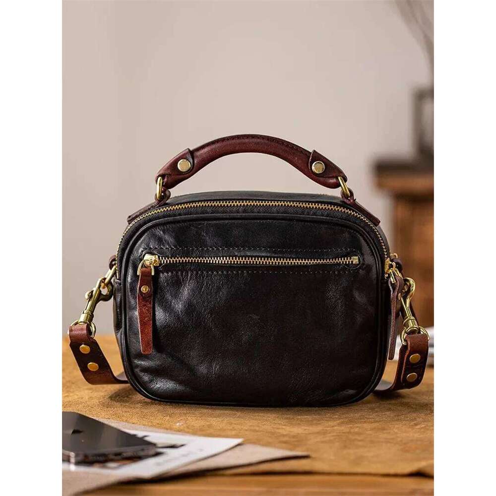 Fashion High Quality Genuine Leather Men's Small Crossbody Casual Leisure Designer Real Cowhide Black Shoulder Bag