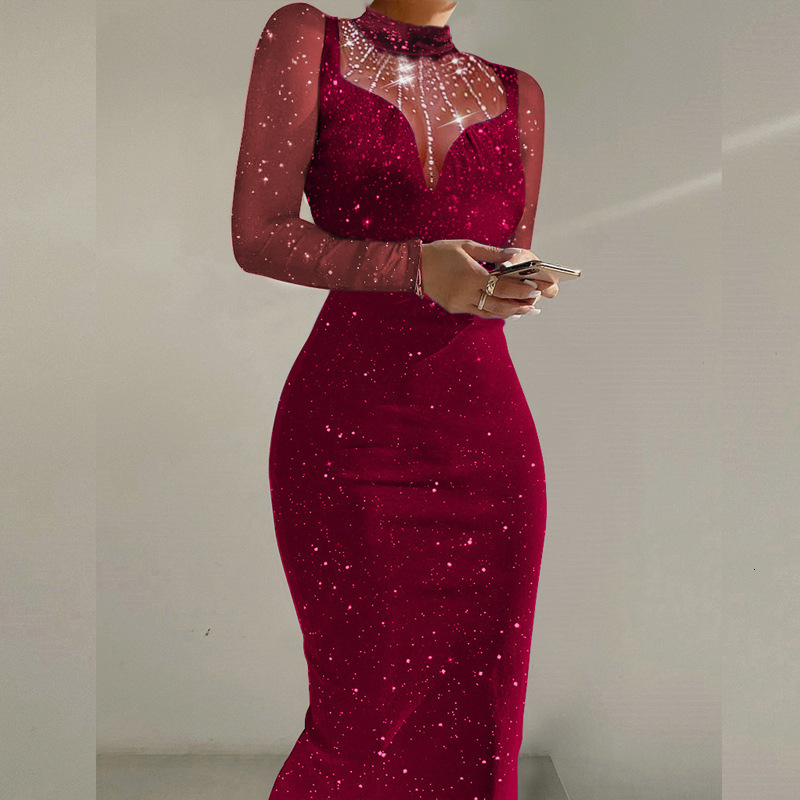 Dress sequin slim fit sexy long sleeved hip hugging skirt