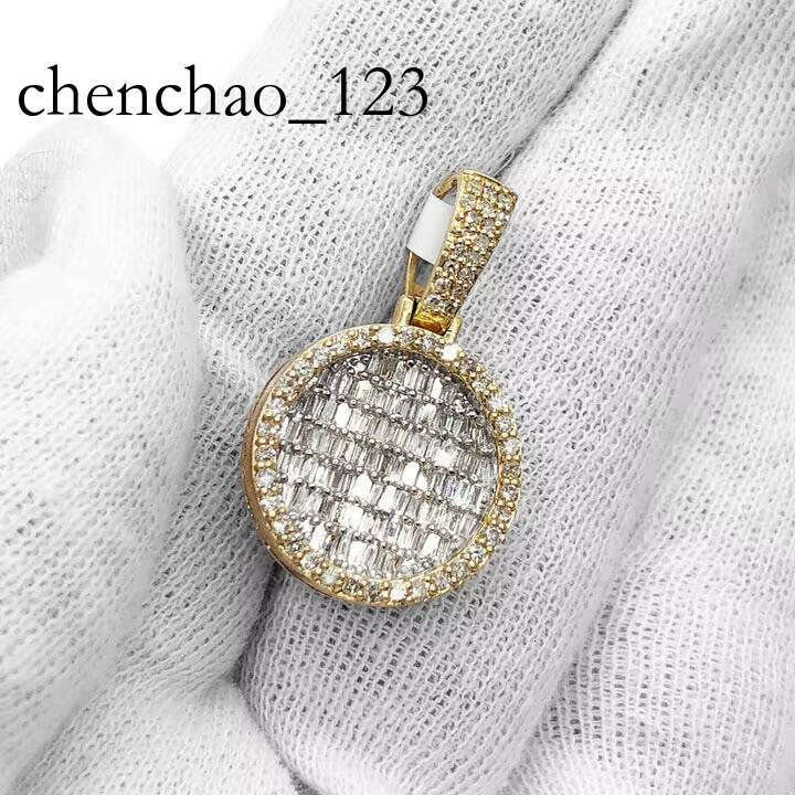 Round Moissanite Pendant Gold Finish Iced Out Hip Hop Necklace For Men VVS Cluster Charm Jewelry Urban Style Baguette Dia