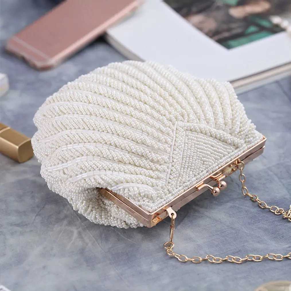 Luxury Women Shell Pearl Rhinestone Elegant Clutch Bag Dinner Bride Dress Bag Banquet Handbag Evening Clutch Purse W250527