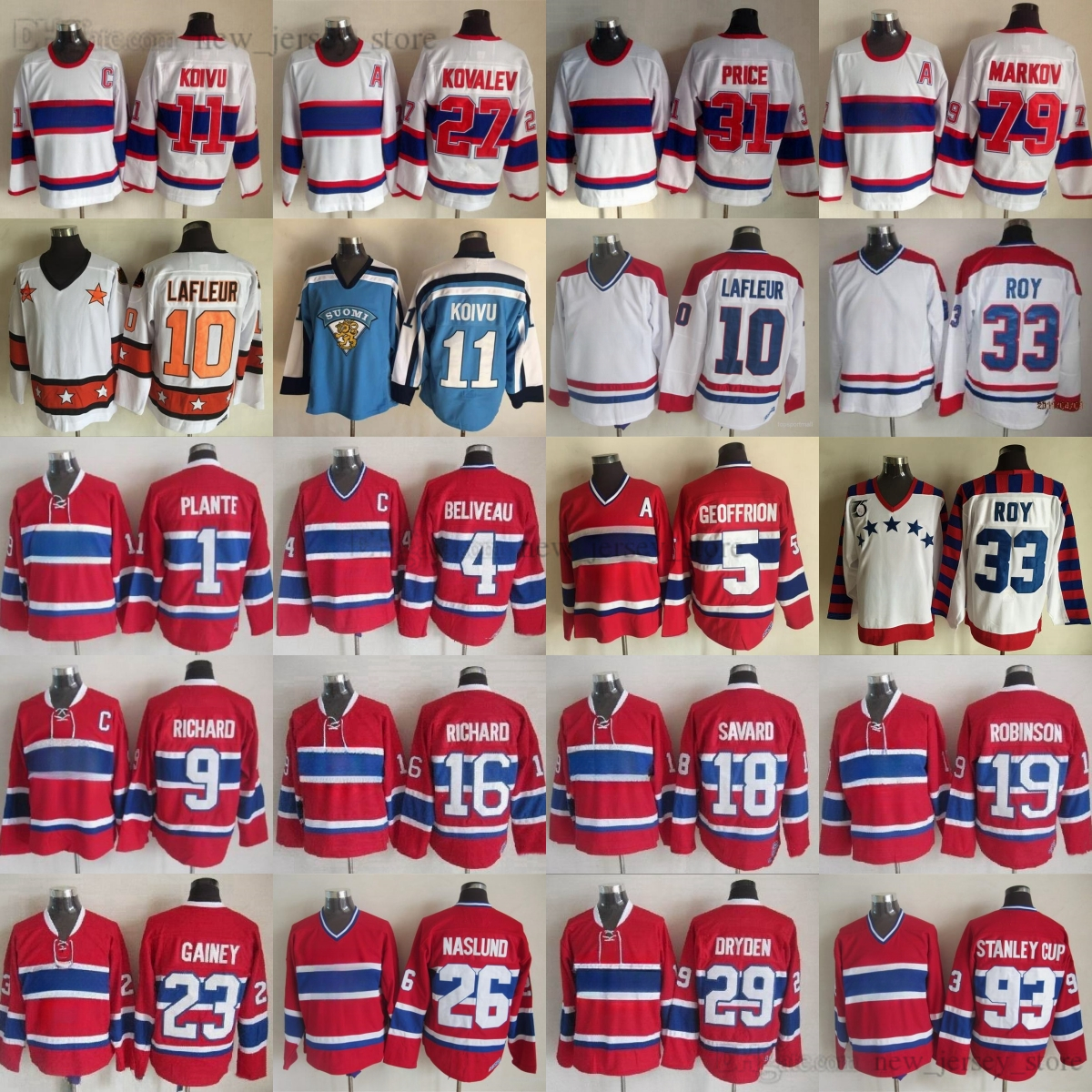 Vintage CCM Hockey 1 Jacques Plante Jersey Throwback 5 Bernie Geoffrion 16 Henri Richard 18 Serge Savard 19 Larry Robinson 26 Mats Naslund Jerseys Ice Classic Retro