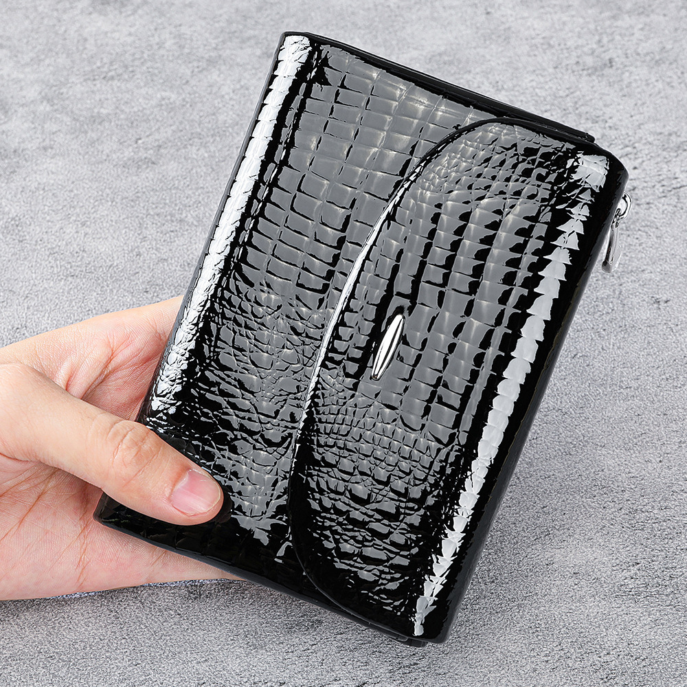 Free Shipping Designer Wallet Genuine Leather Women's Wallet Patent Leather Fashionable Zipper Hand-held Bag Cover Cowhide Crocodile Pattern Card