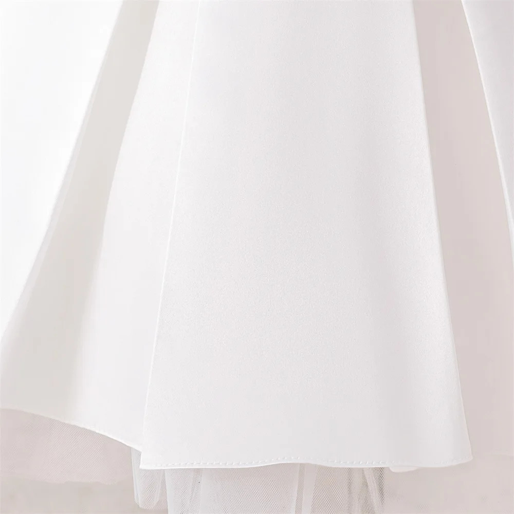 Toddler White Wedding Satin Princess Baby Girl Dress Big Bow 1 Year Birthday Baptism Party for Bridemaid Kids Clothin 250527