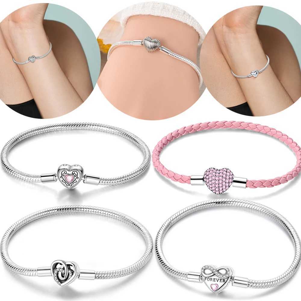 New In 925 Sterling Silver Bracelet For Women Heart Bracelet Fits Original Charms Beads DIY Original Clasp Snake Chain Bracelet W250526