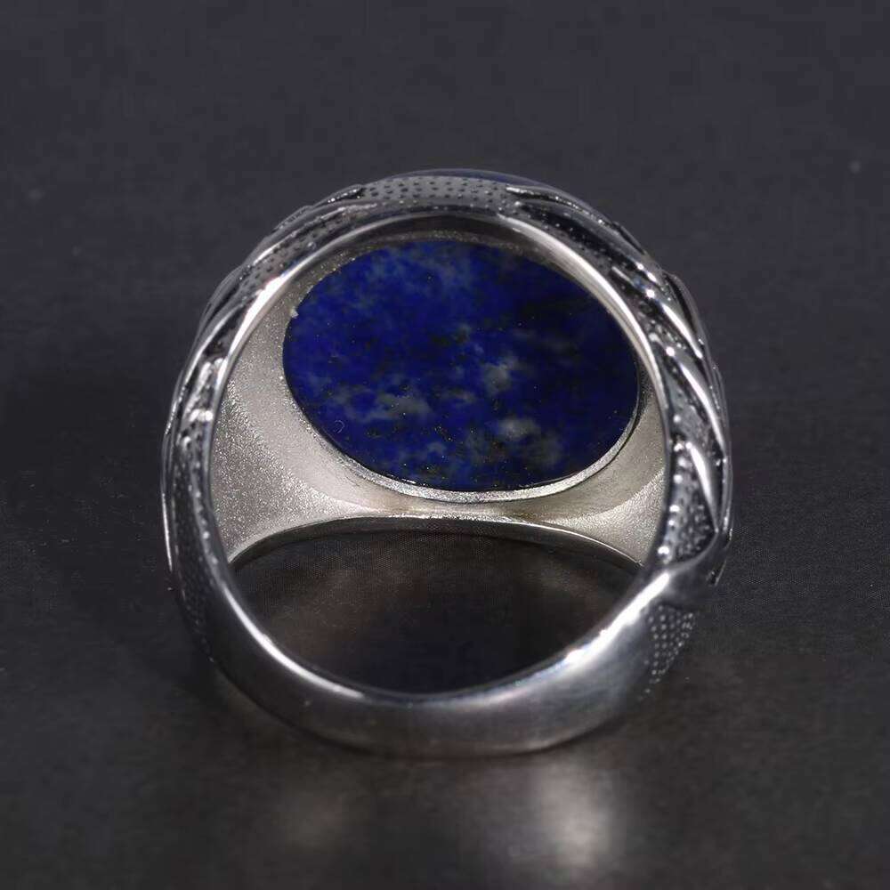 Genuine Solid Sterling Sier Men Natural Lapis Lazuli Tree Branches Engraved Turkish Finger Rings Man Ring