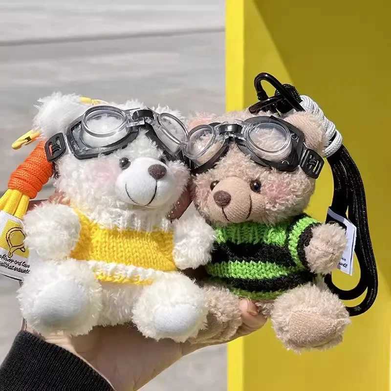 Cartoon Small Bear Keychain Plush Brown Bear Clothes Lovely Glasses Bear Doll Keychain for Bag Pendant Couple Keyrings Gifts W250526