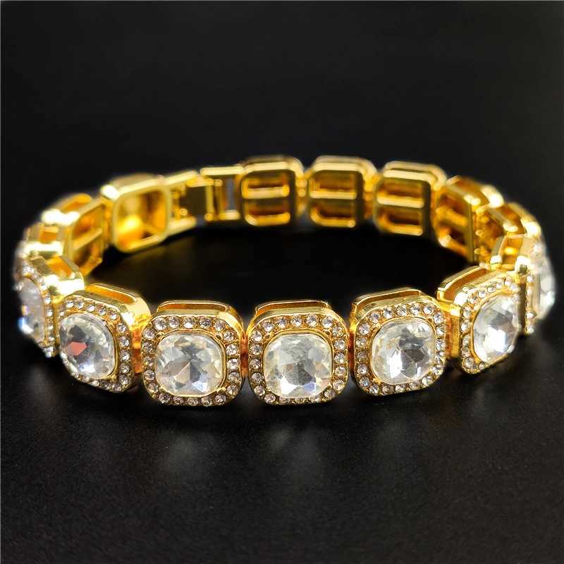 Hip Hop Full Crystal 13mm Square Tennis Chain Bracelets for Men Women Bling Rhinestone Cuban Link Chain Bracelet Luxury Jewelry W250526