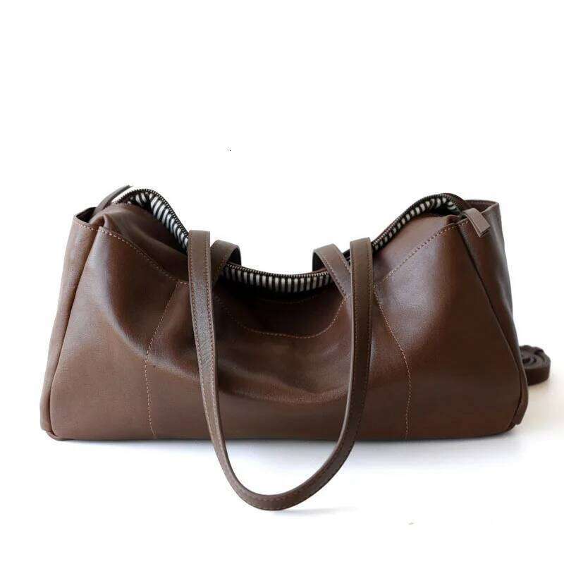 Head Layer Cowhide Travel Organizer Bag Women's Genuine Shoulder Vegetable Tanned Leather Retro Tote Bag For Women
