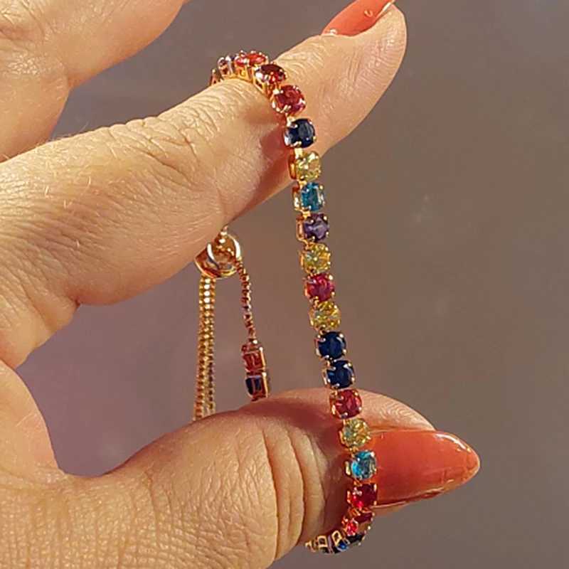 Adjustable Multicolor Tennis Bracelets For Women Ladies Wedding Rainbow Colorful Zircon Charm Bracelet Hand Chain Jewelry DZH043 W250526