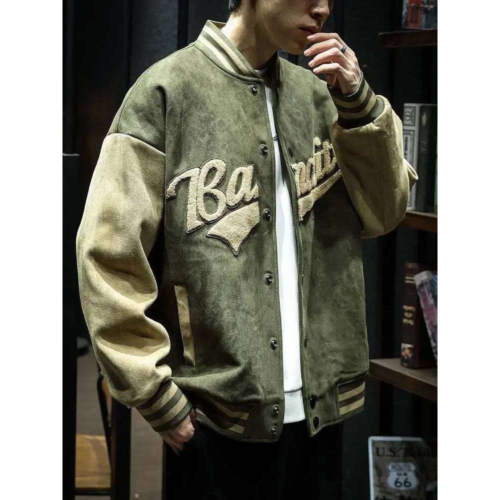 Spring And Autumn Retro Green Bomber Men's Handsome Ins Embroidery Trend Couple Baseball Uniform Men Jacket