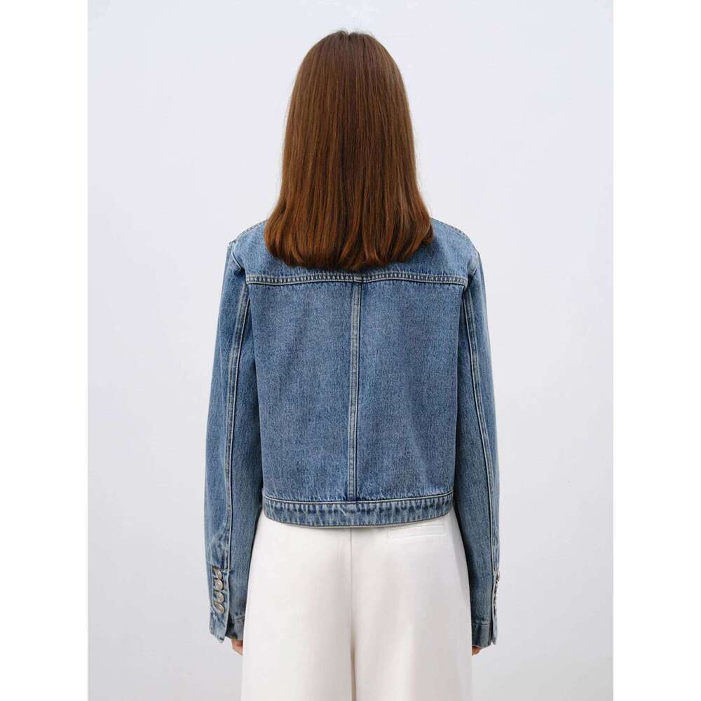 ZIQIAO Petite Size Retro Shoulder Short Denim 2025 Spring Outfit New Style Temperament Jacket Casual Loose Top 25Zq91041