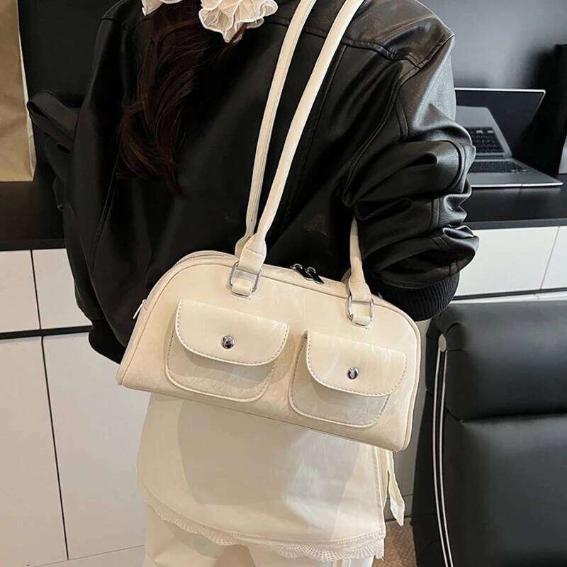 Women's Bags Designer Exquisite Double Pocket Women Pillow Shoulder Bags Embroidered Leather Commuter Tote Underarm Handbags Purse Bowling Bag