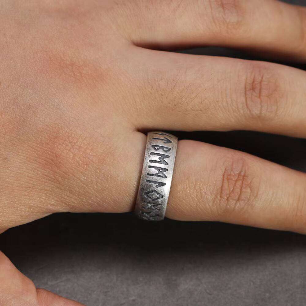 Viking Rune Band Ring Sterling Sier Elder Futhark Nordic Celtic Wedding Norse Scandinavian Jewelry Gift for Men and Women