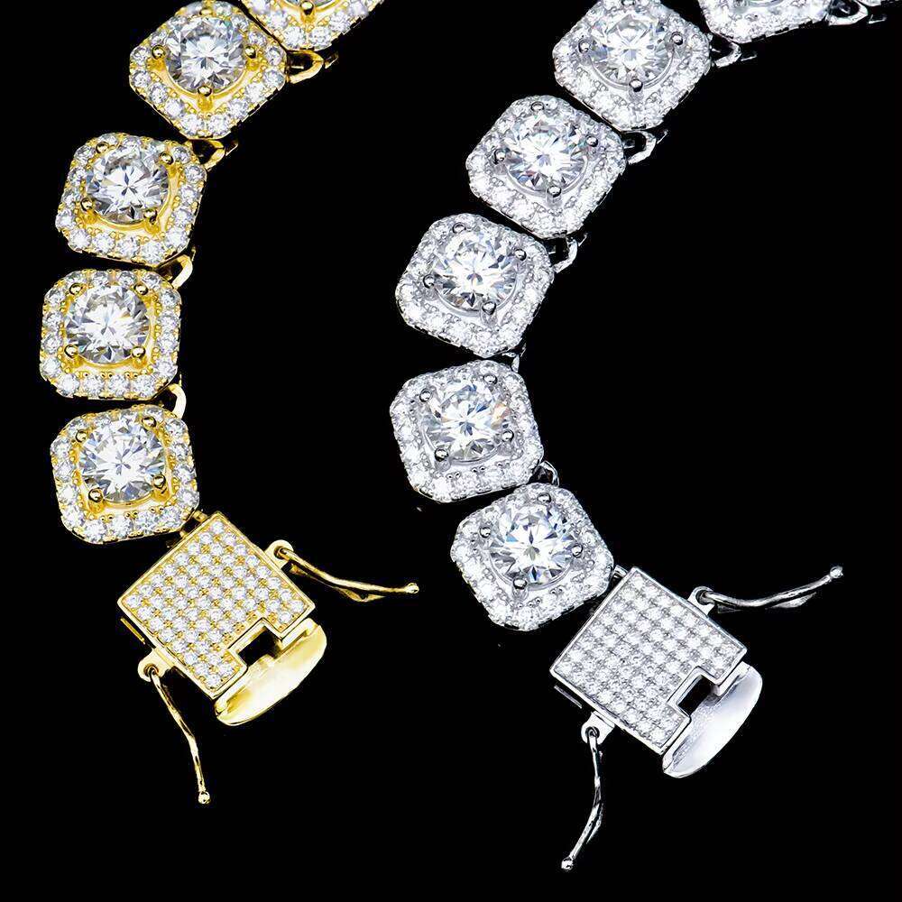Square Chain fashion Style 11mm Width VVS Moissanite Sier Bracelet for Men