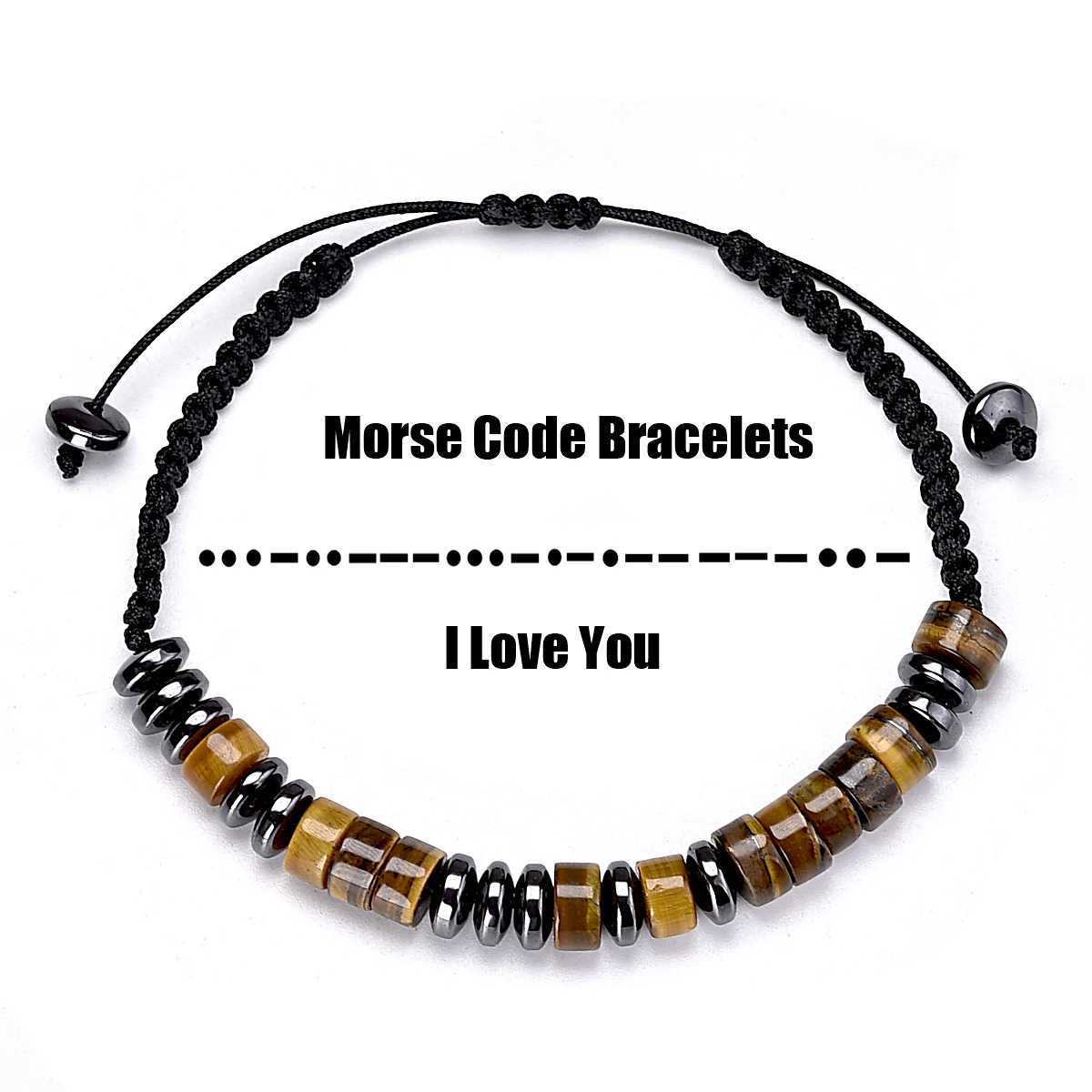 Natural Tiger Eye Stone Personalized Custom Morse Code Bracelet For Men Women Couples Friendship Birthday Gift Sister BFF Message W250526