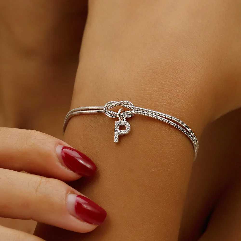 Letter A-Z Love Knot Bracelets for Women Couple 18K Gold Plated Dainty Snake Chain Charm Bracelet Stainless Steel Jewelry Gift W250526