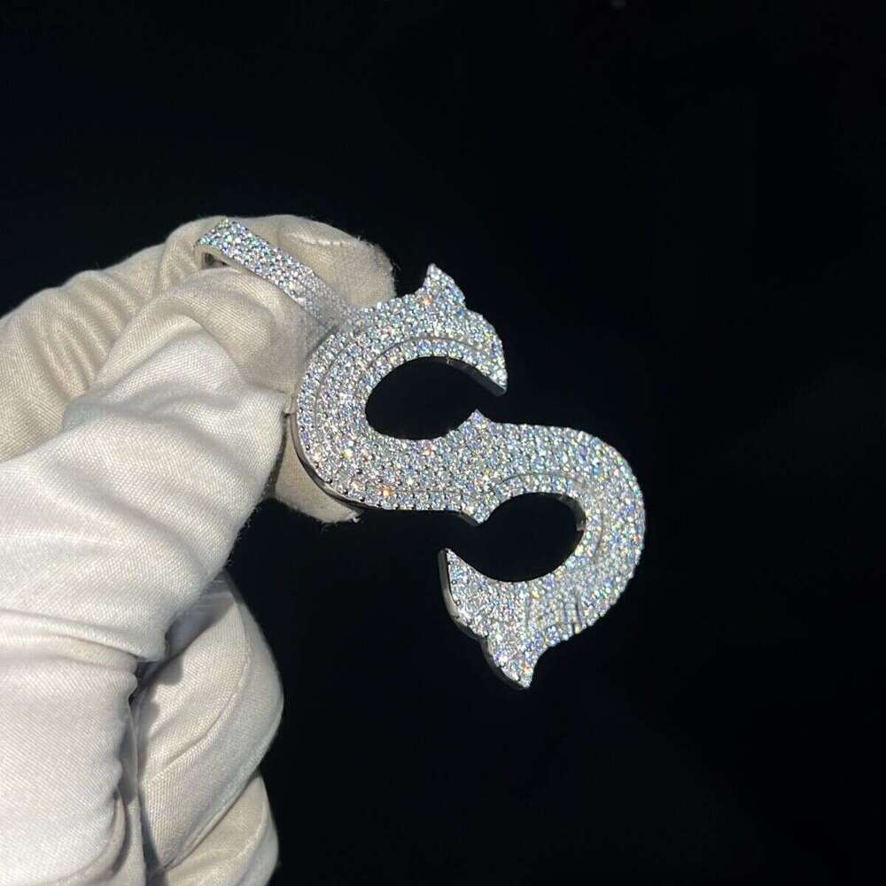 Sier A-Z Pendant Hiphop New Trendy Moissanite Custom Initials Necklace