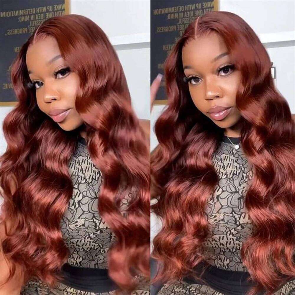 Reddish Brown Body Wave Human Hair 13x4 13x6 Transparent Lace Frontal Wig 4x4 Closure Glueless Wigs For Women