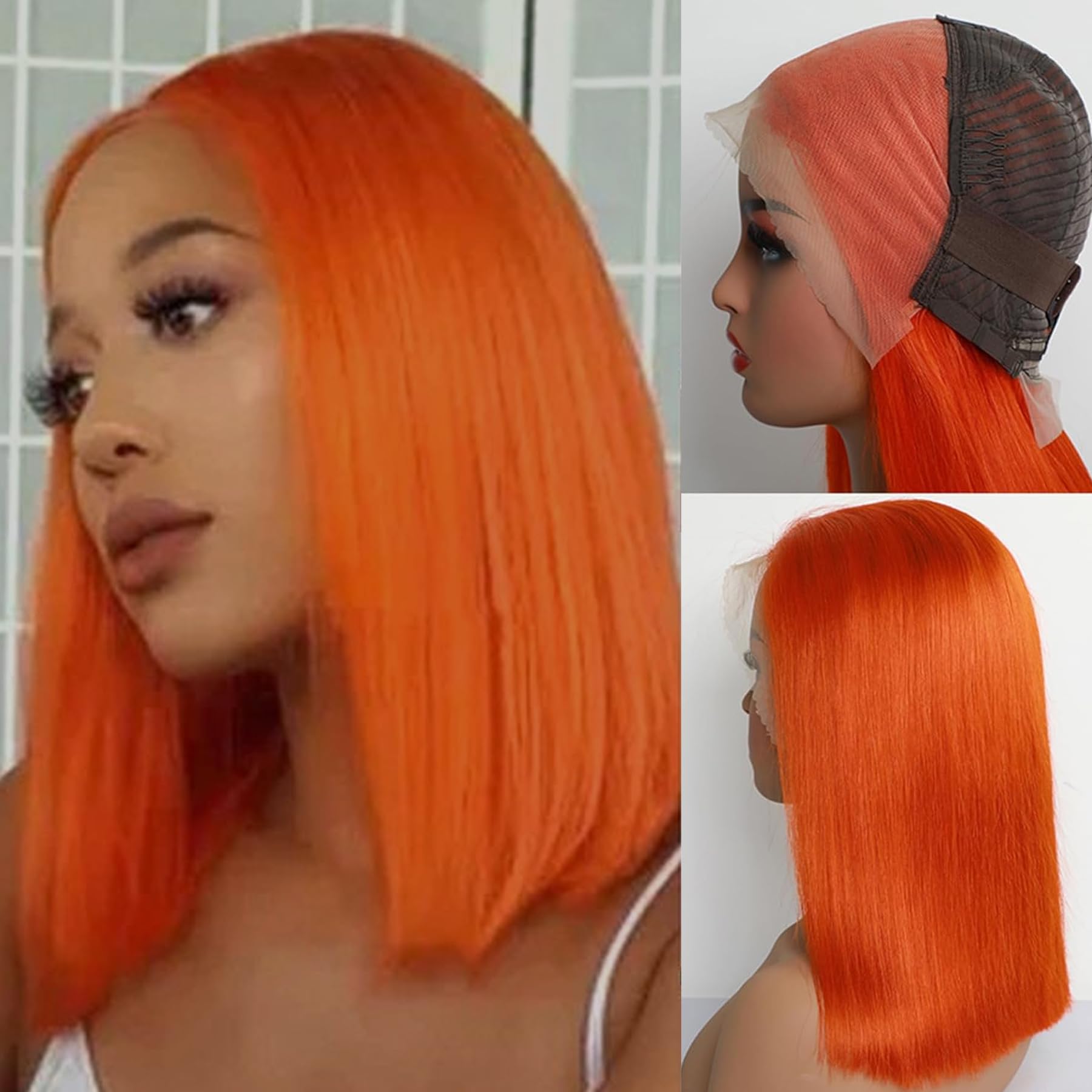 8inch Blue Short Bob Wigs Simulation human Hair Pixie Cut Peruvian 13x4 For Women 180 Density Blonde Fashionable Front Transparent Lace Synthetic Wig