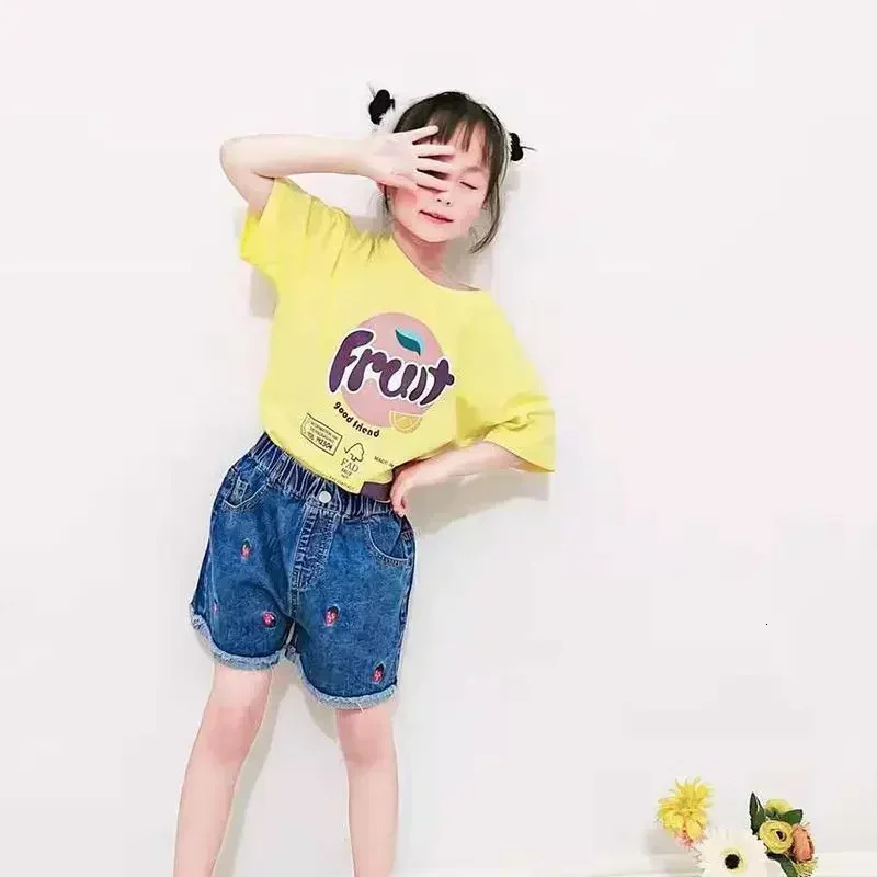 1pcs Girls Shorts Kids Denim Pants Casual Jeans Children Cartoon Printed Clothing Teenagers Short Trousers Infant Bottoms 250527