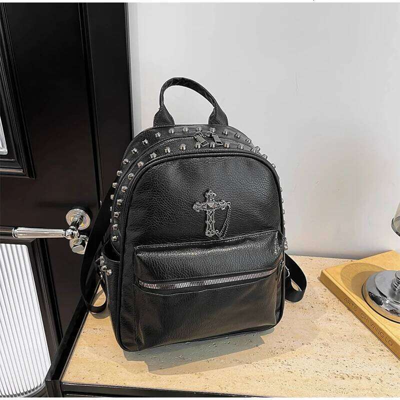 Women's Bags Designer Brand Personalized Cross Design Simple Commuting Large Capacity Versatile Rivet Backpack