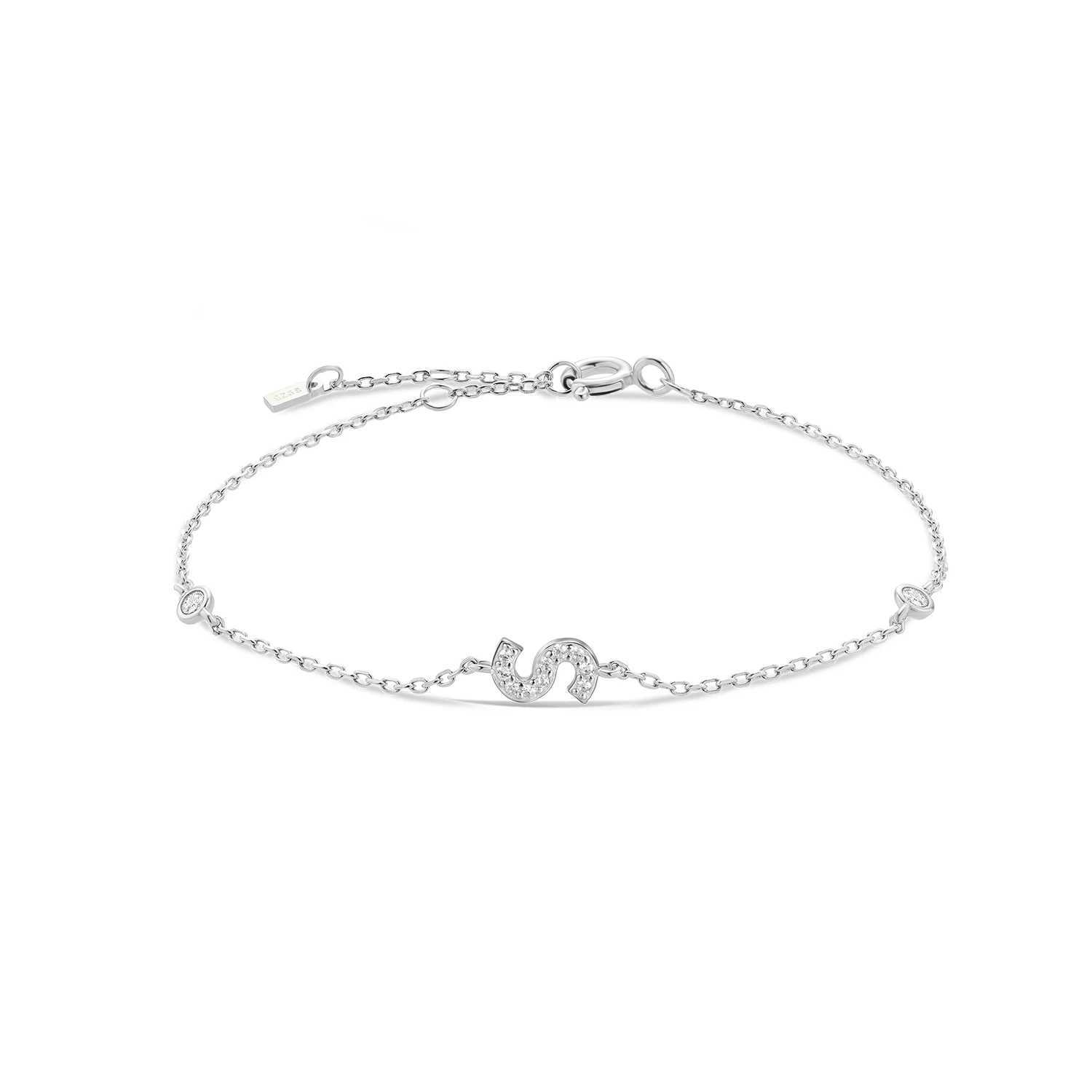 VEWANT 925 Sterling Silver Monogram Letter A - Z Initial Charm Chain Bracelet Luxury Wedding Crystal Fine Jewelry W250526