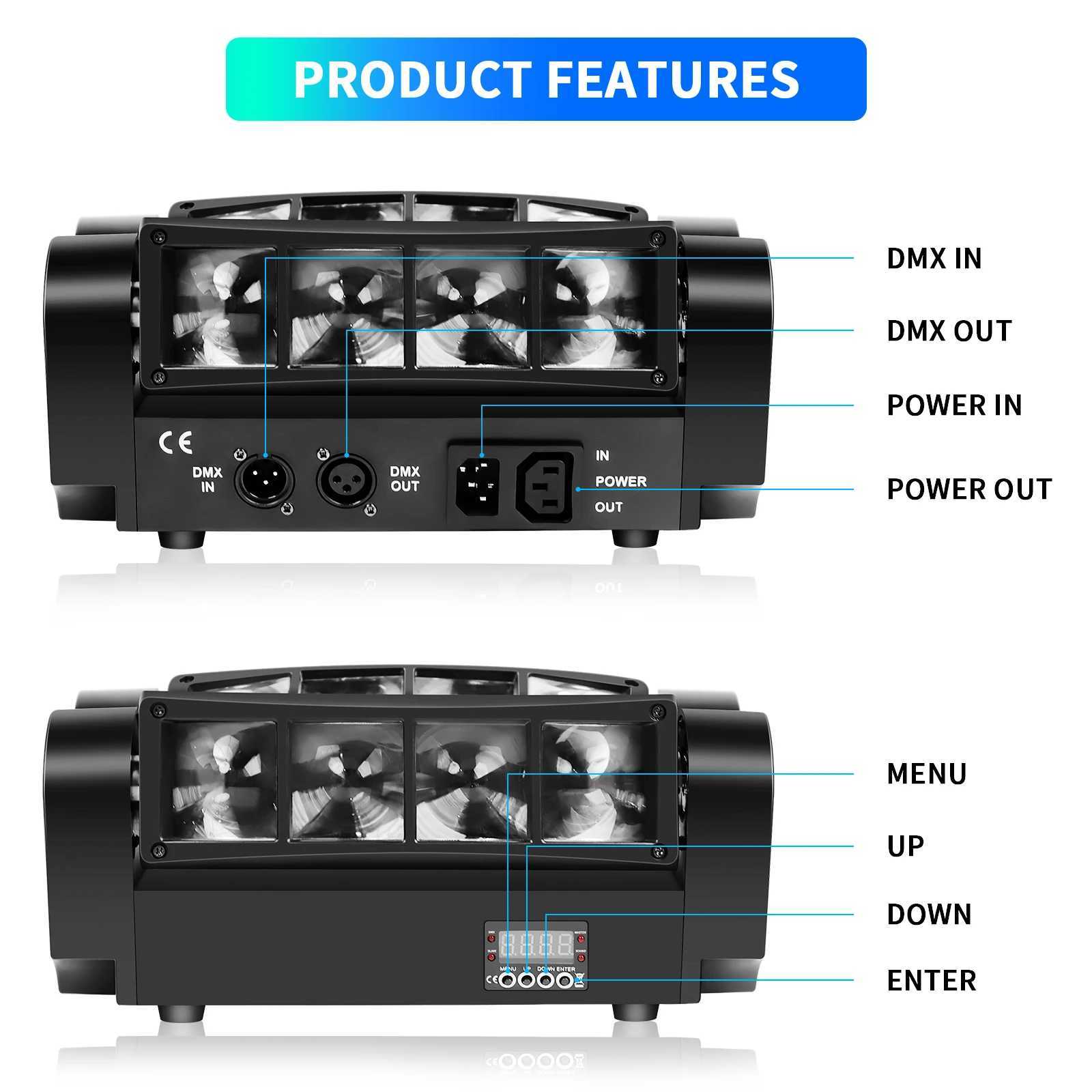 Datewink 80W Mini Spider Moving Head Lights RGBW LEDs Beam Stage Lighting Effect DMX512 For DJ Disco Party Show Wedding Karaoke XJ250527