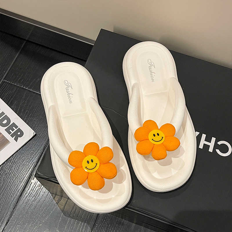 New Arrival Summer new flip up womens sunflower pattern slider integrated Eva slider no slider beach holiday shoes home indoor slider T250108