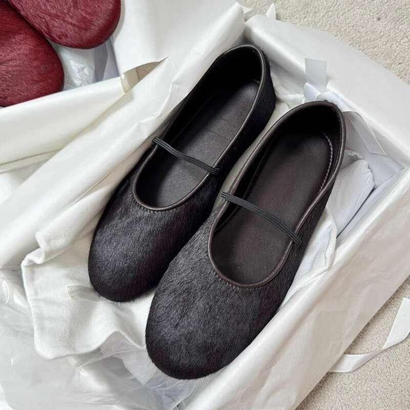 Sheepskin Version ~ French Style Round Toe Horsehair Strap Mary Jane Versatile Comfortable Flat Shallow Ballet Flats for Women