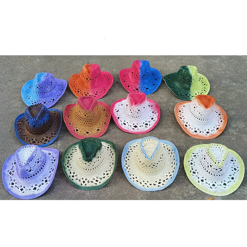 Western Cowboy Straw hat Hollow women Fashion Handknitted straw hat Party Outdoor summer cowboy Sunshade sombrero vaquero hombre 250526