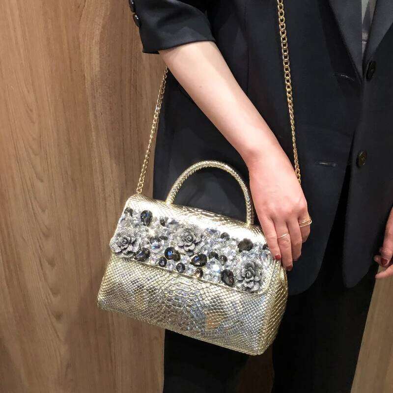 2023 Fashion Brand Women Handbags Small Female Leather Dias Shoulder Crossbody Bag Rhinestone Portable Evening Bags