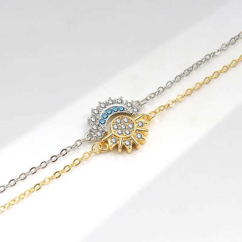 YILUOCD 2Pcs Sparkling Cubic Zirconia Sun and Moon Bracelet for Women Adjustable Couple Bracelets Set Party Wedding Jewelry Gift W250526