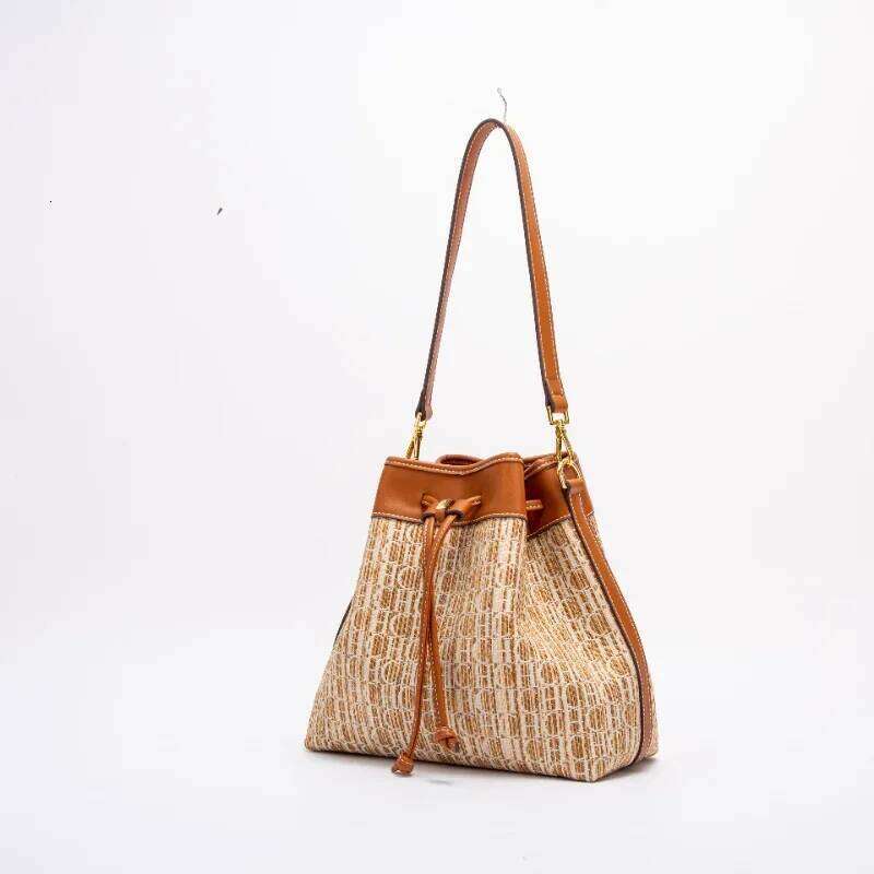 CH Women's Fashion Drawstring Crossbody Bag, Large-Capacity Letter Print Design, Zipperless Shoulder Bag