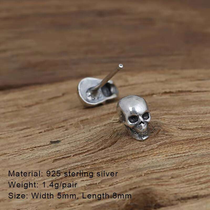 Real Sterling Sier Skull Earrings Studs Set Small Stud Earring Vintage Jewelry for Men and Women Brinco Masculino