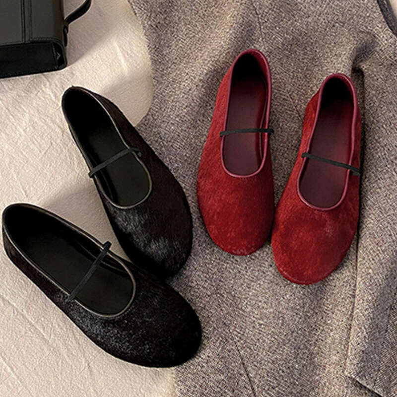 Sheepskin Version ~ French Style Round Toe Horsehair Strap Mary Jane Versatile Comfortable Flat Shallow Ballet Flats for Women