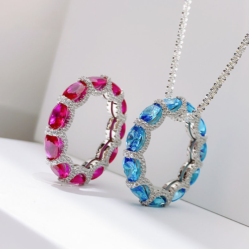 S925 sterling silver circular setting with elliptical diamonds, imitation high-carbon diamond band ring, fashionable and unique ring, pendant dual-use