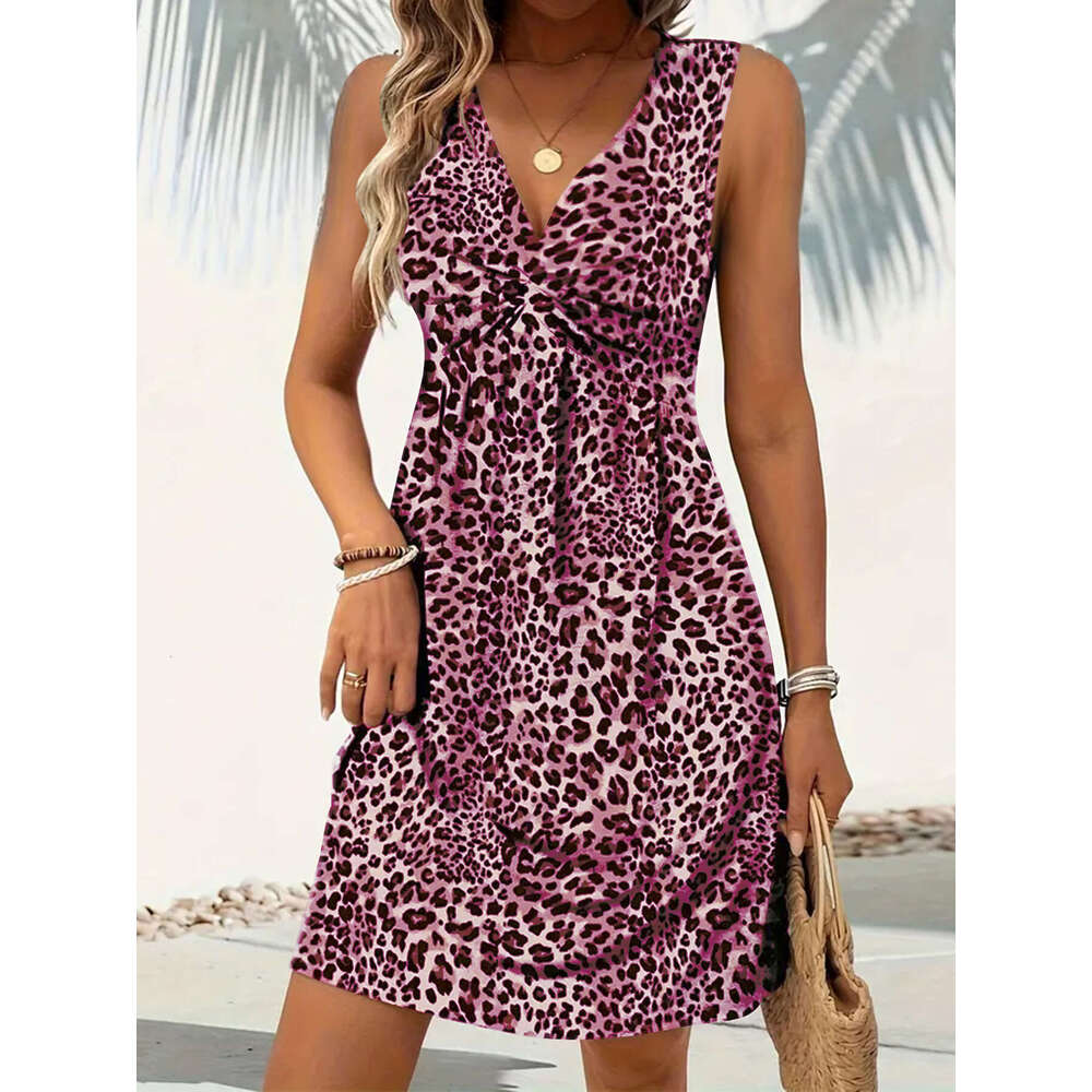 2025 Spring/Summer New Women's Twisted Leopard Print Dress