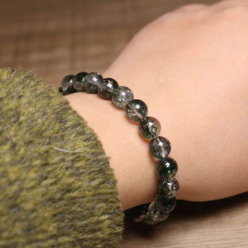 Natural Green Crystal Beaded Phantom Quartz Healing Energy Bracelet Unisex Elastic Yoga Meditation Beads