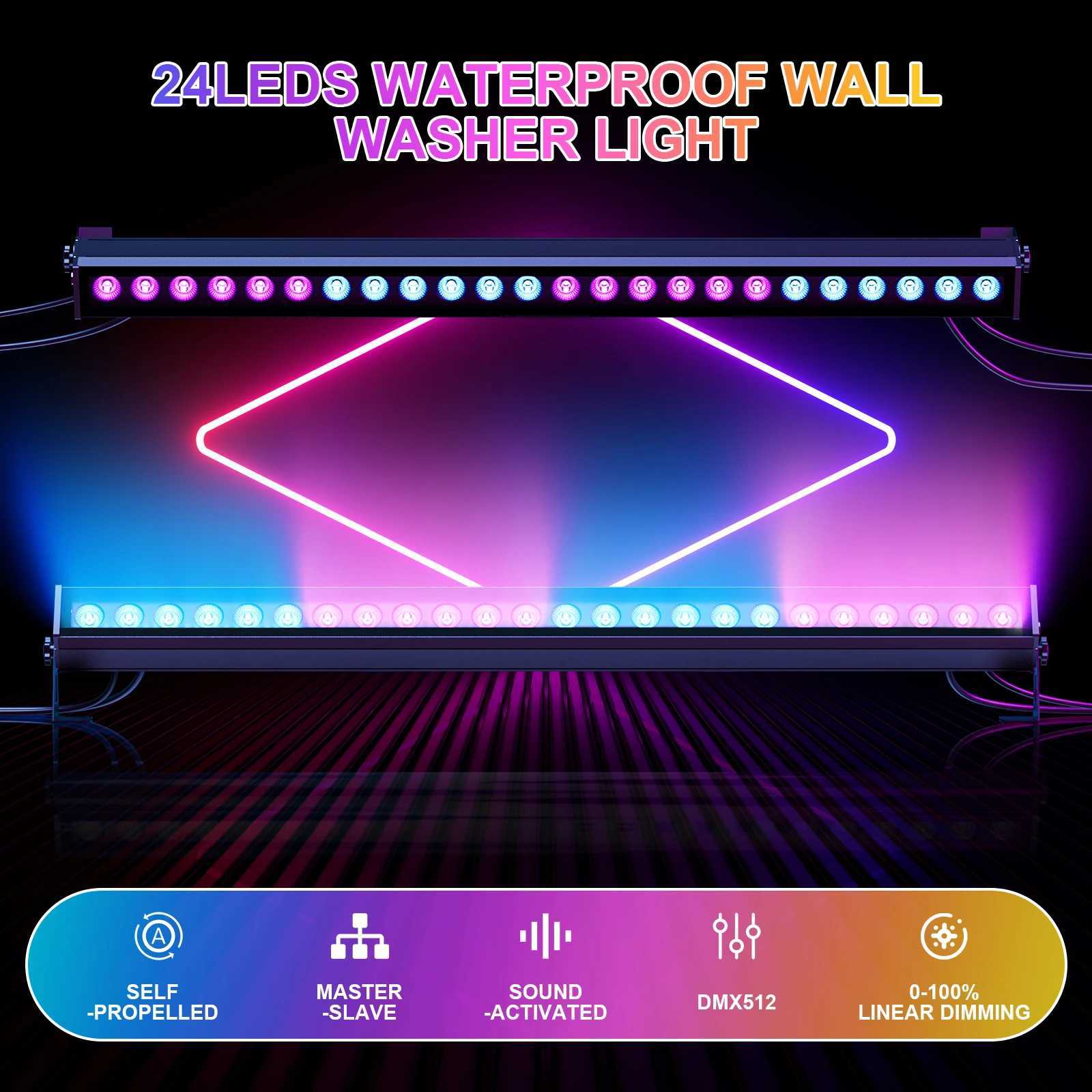 Fieryzeal 100W LED Wall Wash Light Waterproof 24x3W RGB LED Stage Light Effects DMX Strobe Floodlight for DJ Bar Party Wedding XJ250527