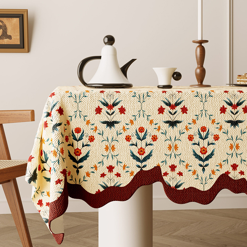 B358 American retro romantic oil painting style tablecloth linen fabric waterproof coffee table cloth pastoral style high-grade jacquard cover cloth