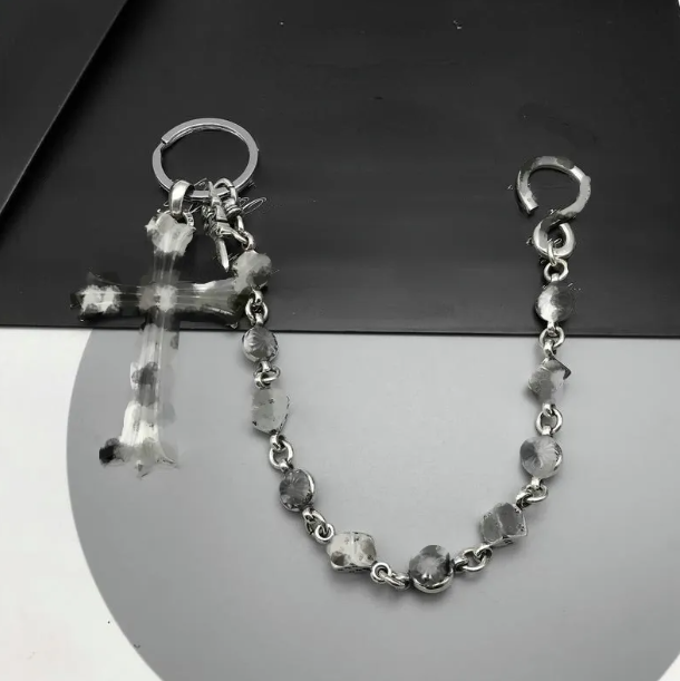 Designer cross flower dice ball buckle waist pants chain thai silver bag chain personalized men women retro European American bag hanging chain thick jewelry gift