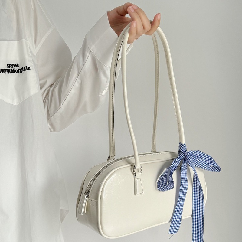 Bow Portable Silver Bag Women's New Niche Underarm Bag Large Capacity Bag