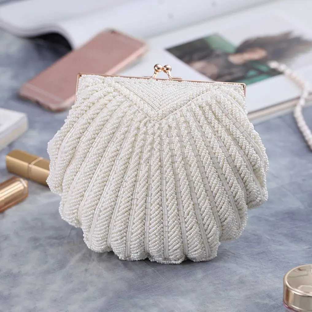 Luxury Women Shell Pearl Rhinestone Elegant Clutch Bag Dinner Bride Dress Bag Banquet Handbag Evening Clutch Purse W250527
